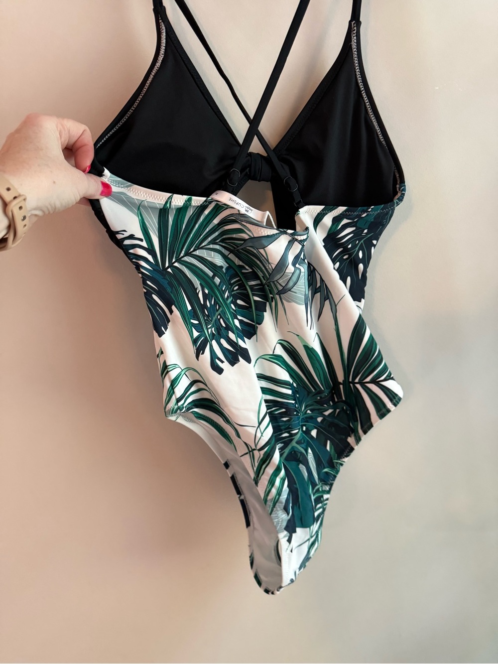 Cupshe Tropical Palm Print One-Piece Swimsuit with Black Top